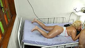 horny blonde wife slut gets big ass oiled for massage doggystyle pounding