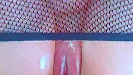 Puffy Pink Pussy in Fishnets Takes BBC Hardcore Pounding!