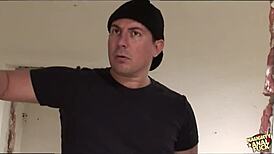 lost brunette small tits fucked double penetrated by two guys abandoned facility