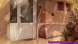 Beautiful blonde teen gulps monster cock deep for facial blast