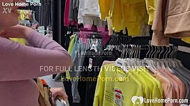 gf on knees in changing booth slurps cock till cumshot fills her tattooed mouth with lipstick mess