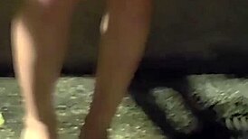 ting xuan pees outdoors publicly then masturbates her shemale cock to cum on thigh