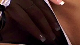 young brunette babe drops to knees for thick interracial cock blowjob