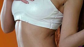 Niemira strips naked rips clothes shows big natural tits petite body