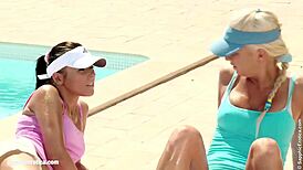 devin and iris lick pussies after pool workout lesbian fingering fun