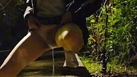 shemale ting xuan pees outdoors then masturbates skirt off in park