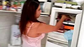 Sarah rosa whips up sexy kitchen fuck with her big tits big ass latina curves