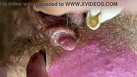 Extreme closeup of huge clit rubbed to squirting wet orgasm