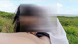 Brunette's juicy ass licked outdoors before tight pussy creampie public