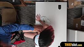 Petite Brunette Shop Girl Bent Over Rough Doggystyle On CCTV