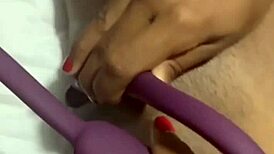 brunette latina babes toy each other in homemade lesbian play all night