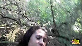 Two brunette sluts trek forest ripping clothes for pussy licking and fingering