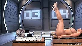 Big Fake Tits Squirter Pounds Sybian Machine with Massive Dildo Insertion