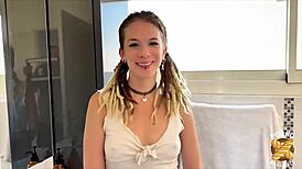 eva belle blonde hunts cocks to suck in hot mmf threesome with tiny waist