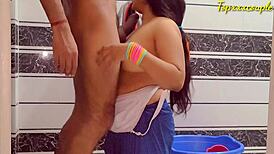 hot desi bhabhi gets painfully fucked in the bathroom by her lover.