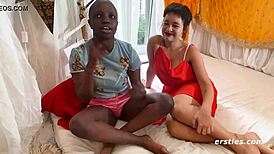 marie straps on blue dildo riding wet pussy doggystyle lesbian fun