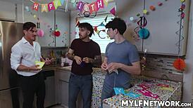It's Liv's Birthday! Stepsons Nade, Nick, Tony Groped Her Big Tits to Wet Orgasms
