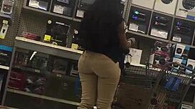 this chick's massive walmart booty shakes while getting bent over and pounded hard in the aisle