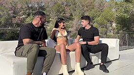 pool girl dying to squirt all over two huge spanish cocks