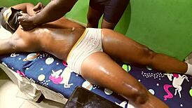 unprofessional ebony masseur bends curvy client for doggystyle advantage