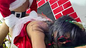 whoa santa unloads huge jizz on christmas whore's face after rough fuck she begs more