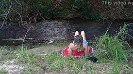 Stranger Rips Clothes Off Student at Waterfall for Outdoor Doggystyle Public Fuck