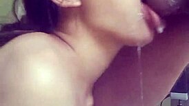 Naughty latina wife bitch deepthroats cock drooling before cum-soaked domination kiss