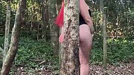 submissive bunny costume slut bent over doggystyle in forest for rough creampie domination