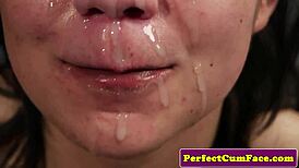 British Lingerie Babe Sucks Cock for Voyeur Facial Cumshot