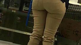 this chick's massive walmart booty shakes while getting bent over and pounded hard in the aisle