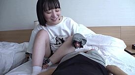 Petite Japanese wife delivers intense morning blowjob POV handjob to orgasm