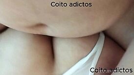 Little latina slut rides cock hard in bedroom till creampie floods her shaved pussy