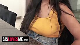 Hot Asian Stepsis Offers Huge Tits Cock Slide!