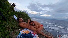 whoa this hot blonde gets fucked hard on the beach by surfer dude i filmed it all 🔥🏖️