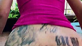 Morena with huge ass in little dress spreads wide on balcony for rough interracial pussy pounding