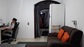 Wife Rides Lover's Cock Cowgirl While Husband Works Late