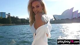 petite blonde jessica nelson strips pussy bare on yacht outdoors