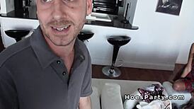 three party babes take turns on monster cocks in wild orgy