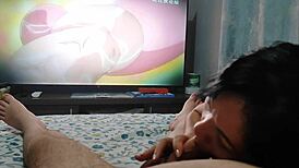 whoa i got so turned on watching anime with my friend i had to suck his cock like hentai!