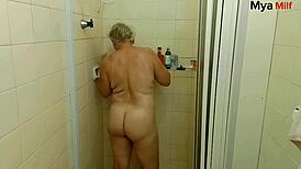 madrasta catches adoptive son jerking off while showering then they bareback fuck interracial in the wet shower