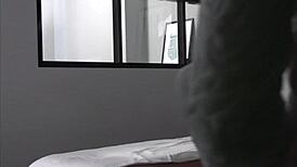 Jennifer Lorentz massages virgin babe's shaved pussy legs wide