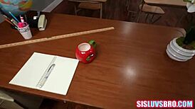 teacher catches teen student and step-sister mid-fuck joins in for hardcore threesome pounding