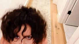 Curly brunette milf teases cock with lips in weekend warrior blowjob compilation