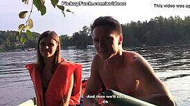 yo check these three dudes pick up a tattooed babe for boat creampie fun