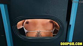 Big Ass Blonde Babe Milks Rides Two Hung Shemale Cocks Hard?!