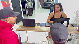 horny latina boss seduces workers with big pussy and anal creampie swap