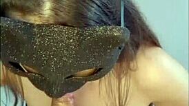 curvy latina beauty drops to knees for homemade blowjob on big cock