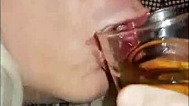 Blindfolded Crossdresser Swallows Girlfriend's Pee