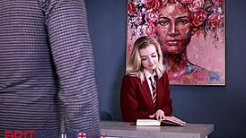 Blonde student in stockings deepthroats then swallows massive cumshot first time homemade