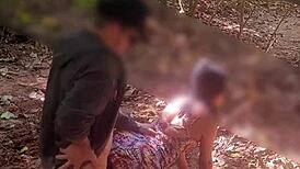 young wife cuckolds hubby masturbating while stranger fucks her on trail hard